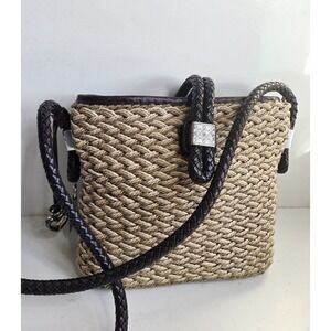 Vintage‎ Brighton Woven Straw Shoulder Handbag Braided Straps Basket Weave Charm